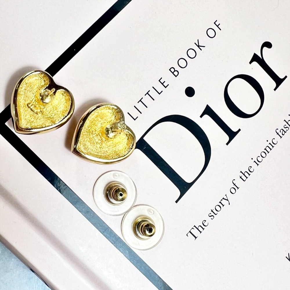 |SOLD| Christian Dior Gold Plated Heart Earrings w/ Swarovski Crystals - Picture 5 of 8